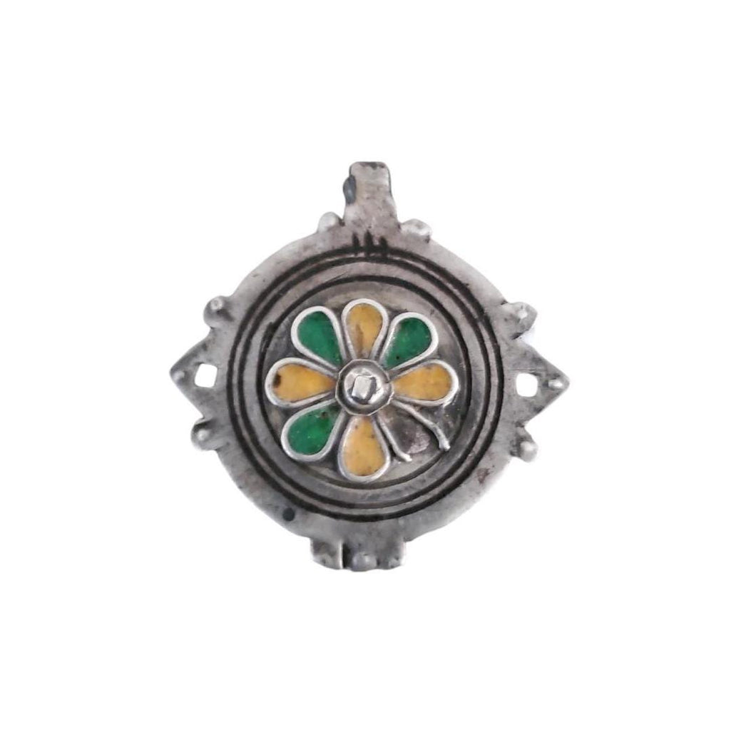 Antique Berber Silver Enamel Pendant: Moroccan Amulet Jewelry