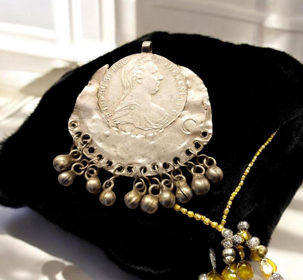 Antique Yemen Maria Theresa Coin Pendant: Silver Dangles Jewelry