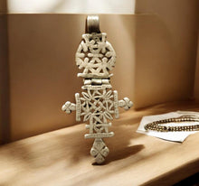 Load image into Gallery viewer, Antique Silver Ethiopian Coptic Cross Pendant: Handmade Tribal Jewelry
