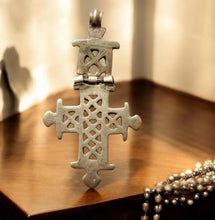Load image into Gallery viewer, Antique Silver Ethiopian Coptic Cross Pendant: Handmade Tribal Jewelry
