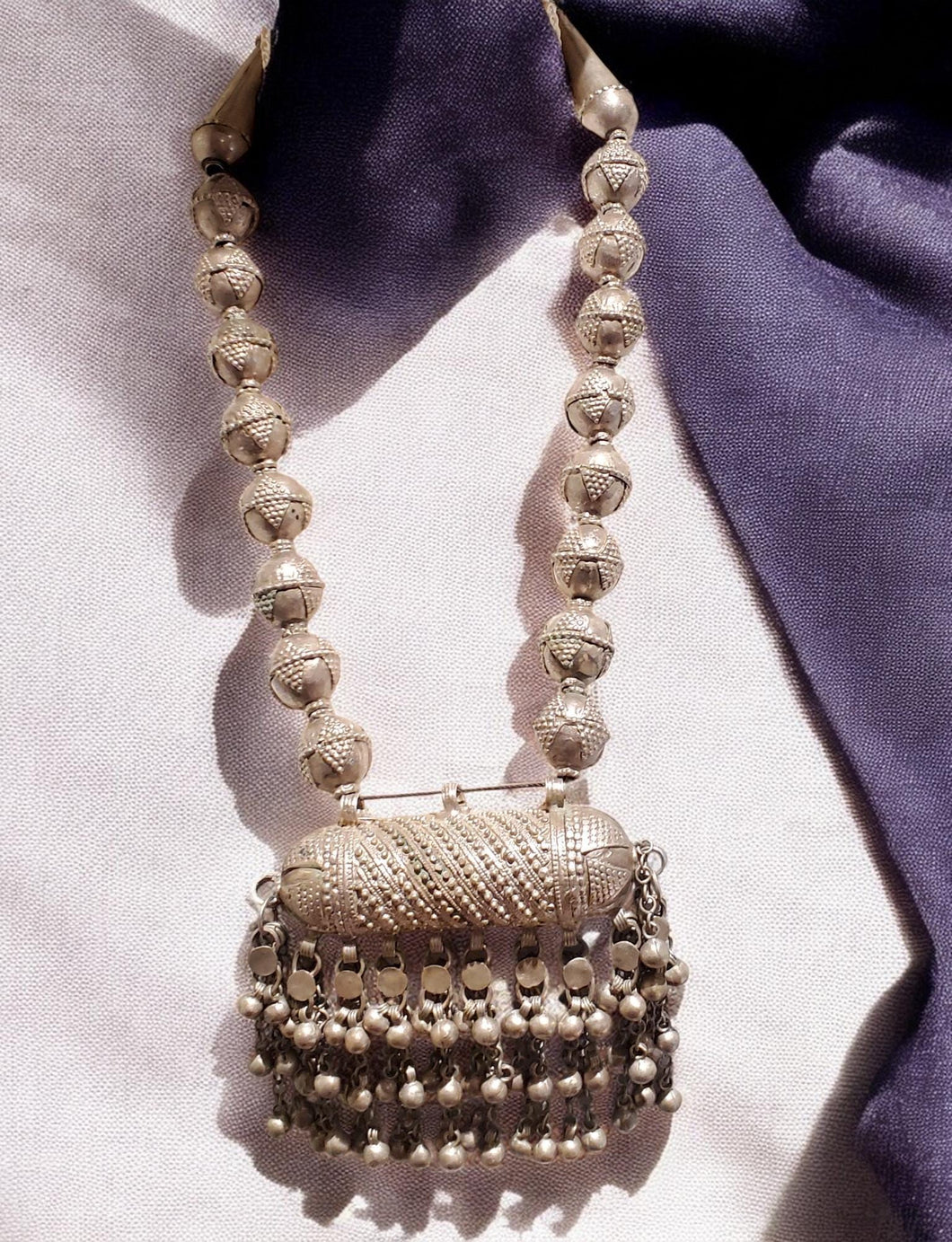 Antique Bedouin Tribal Yemeni Silver Necklace, Circa 1930s