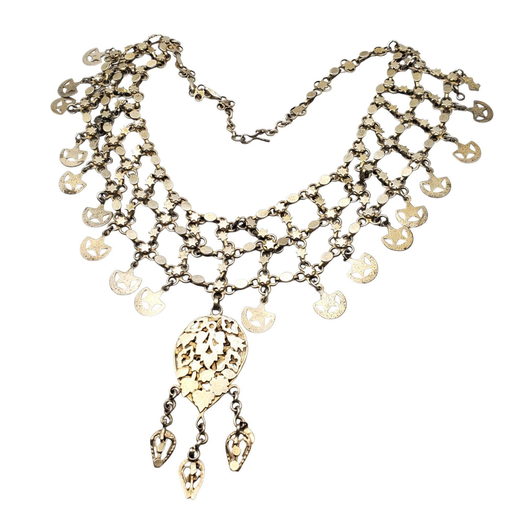 Antique Bawsani Silver Dangled Beads Necklace: Yemen Tribal Jewelry