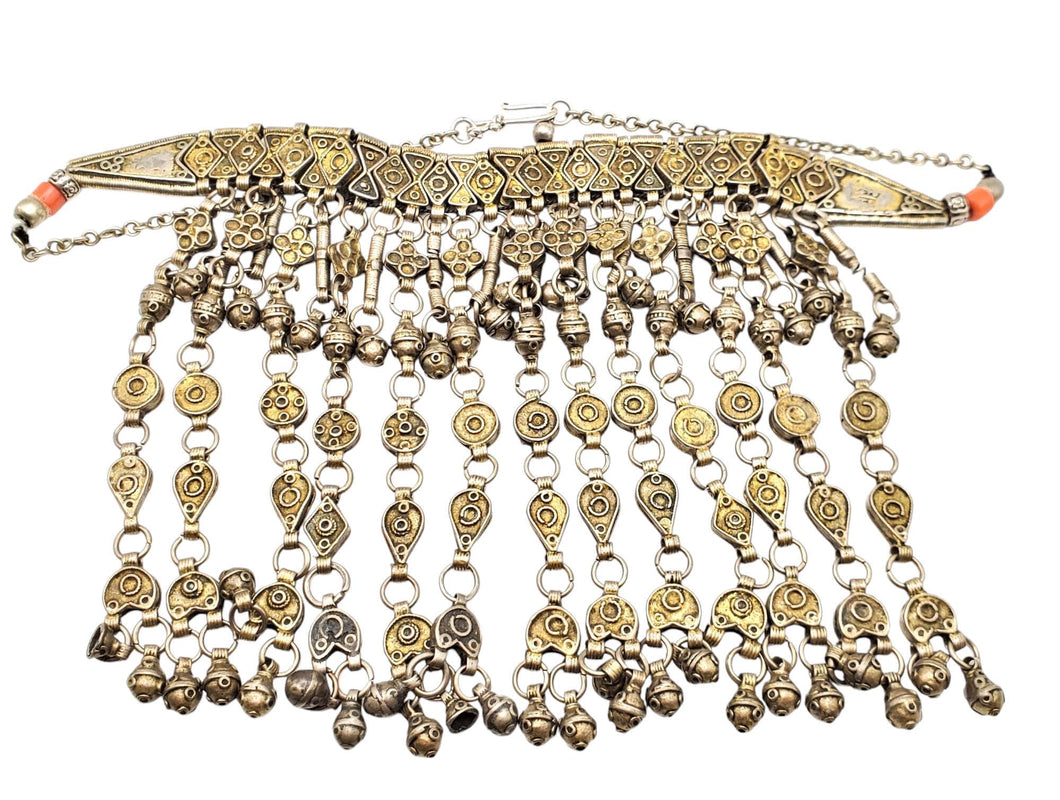 Antique Bawsani Silver Dangle Necklace: Yemen Tribal Jewelry, 1910s
