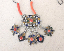 Load image into Gallery viewer, Antique Kabyle Coral Bead Necklace: Algerian Silver Pendants, Ethnic Jewelry
