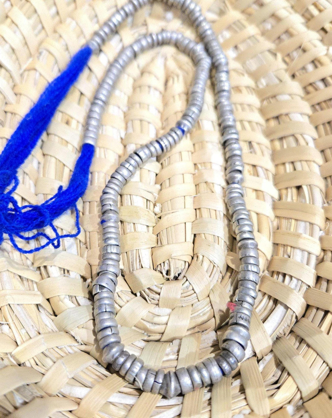 Antique Ethiopian Silver Heishi Bead Necklace: Tribal Ethnic Jewelry