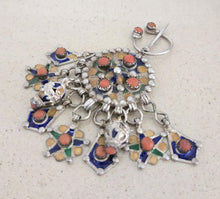 Load image into Gallery viewer, Antique Silver Enamel Coral Fibula: Algerian Berber Pendant
