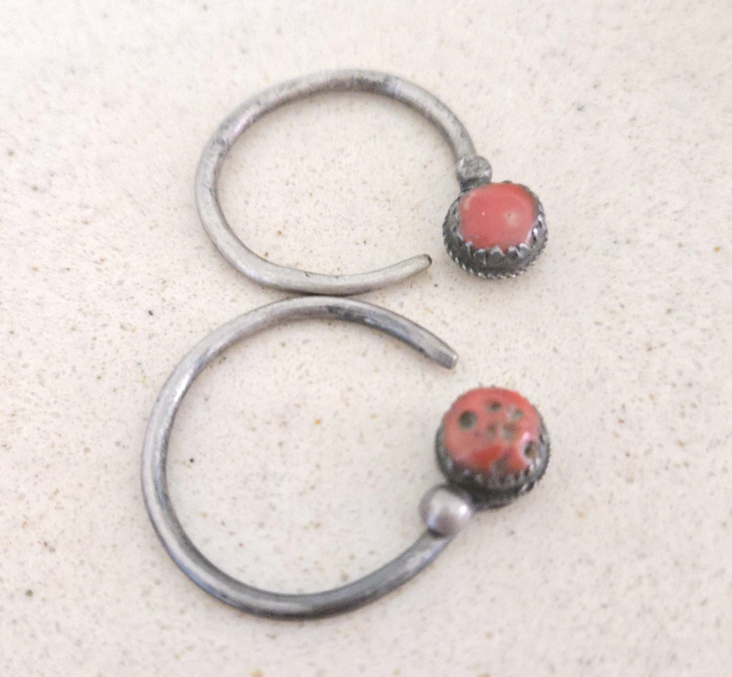 Antique Kabyle Sterling Silver Coral Earrings: Berber Dangle Jewelry
