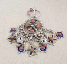 Load image into Gallery viewer, Antique Silver Enamel Coral Fibula: Algerian Berber Pendant
