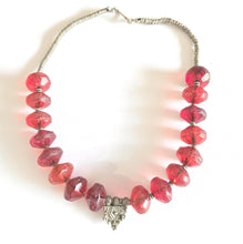 Load image into Gallery viewer, Old Ethiopian Silver Telsum Necklace: Red Vaseline Beads, Amulet Pendant
