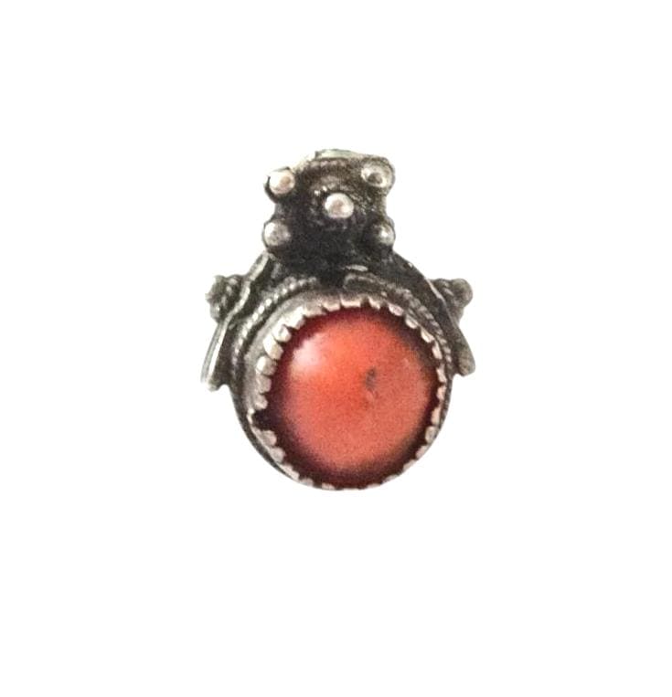 Antique Berber Coral Silver Pendant: Southern Morocco Ethnic Jewelry