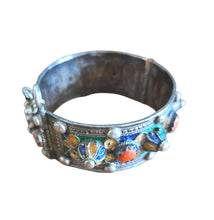 Load image into Gallery viewer, 1930s Kabyle Silver Cuff Bracelet: Enamel &amp; Red Coral Tribal Jewelry
