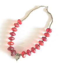 Load image into Gallery viewer, Old Ethiopian Silver Telsum Necklace: Red Vaseline Beads, Amulet Pendant
