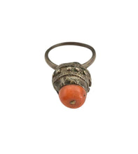 Load image into Gallery viewer, Antique Yemen Silver Coral Ring: Bawsani Tribal Jewelry, Size 7.5
