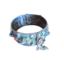 Load image into Gallery viewer, 1930s Kabyle Silver Cuff Bracelet: Enamel &amp; Red Coral Tribal Jewelry
