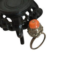 Load image into Gallery viewer, Antique Yemen Silver Coral Ring: Bawsani Tribal Jewelry, Size 7.5

