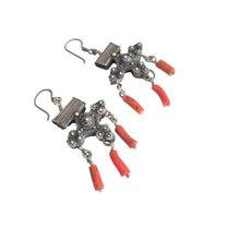 Load image into Gallery viewer, Antique Moroccan silver coral Beads Earrings Ethnic Tribal
