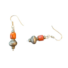 Load image into Gallery viewer, Antique Yemen Silver Coral Earrings: Bawsani Beads, Talisman Jewelry
