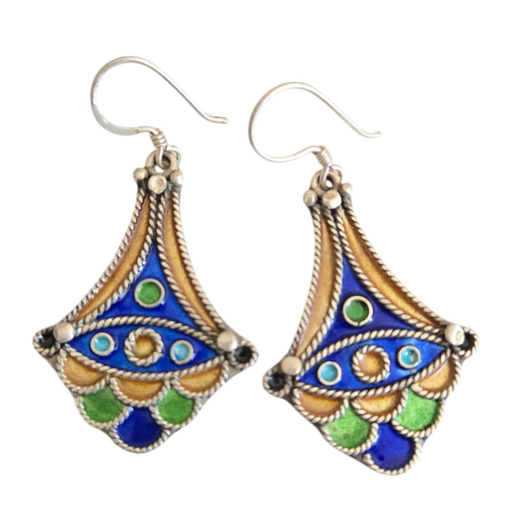 Moroccan Berber Enamel Sterling Silver Dangle Earrings