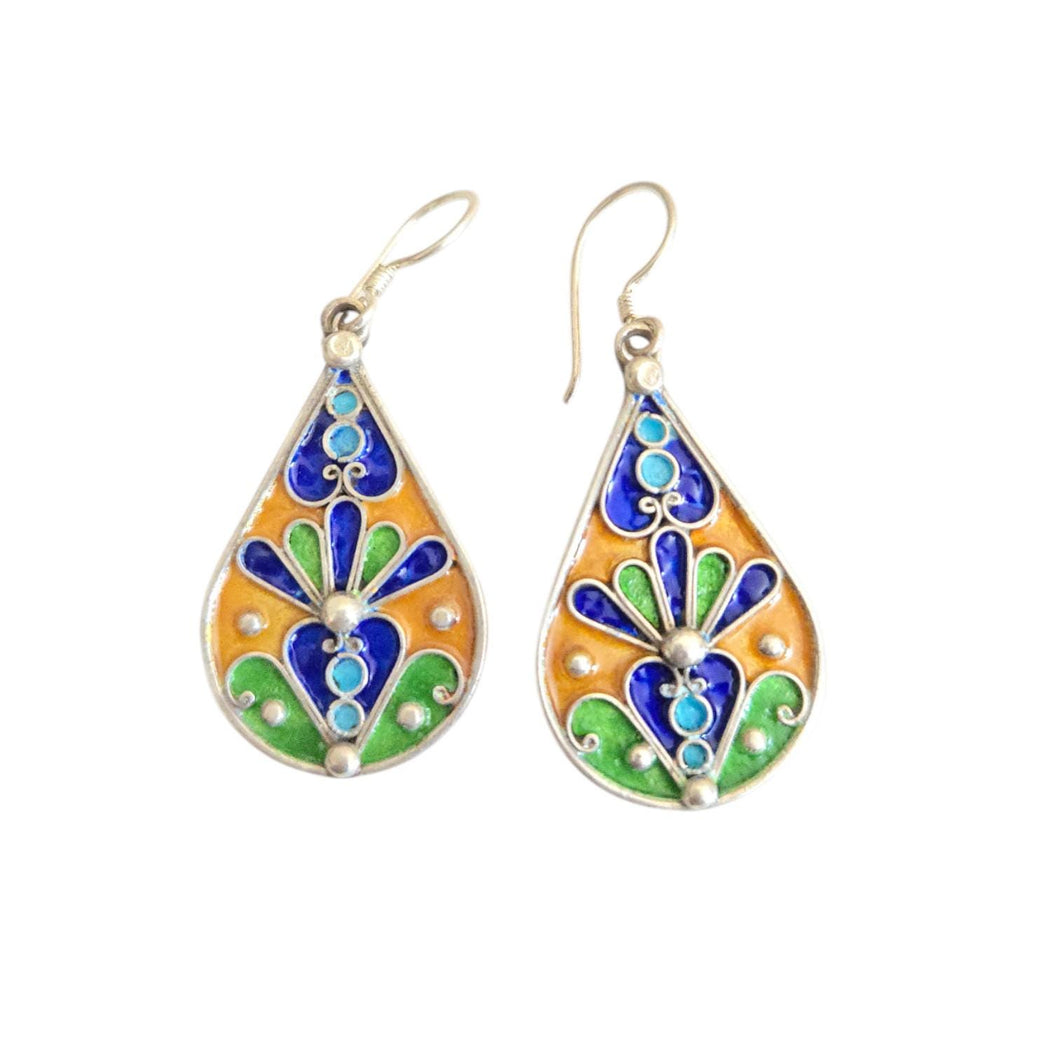 Moroccan Berber Enamel Sterling Silver Dangle Earrings