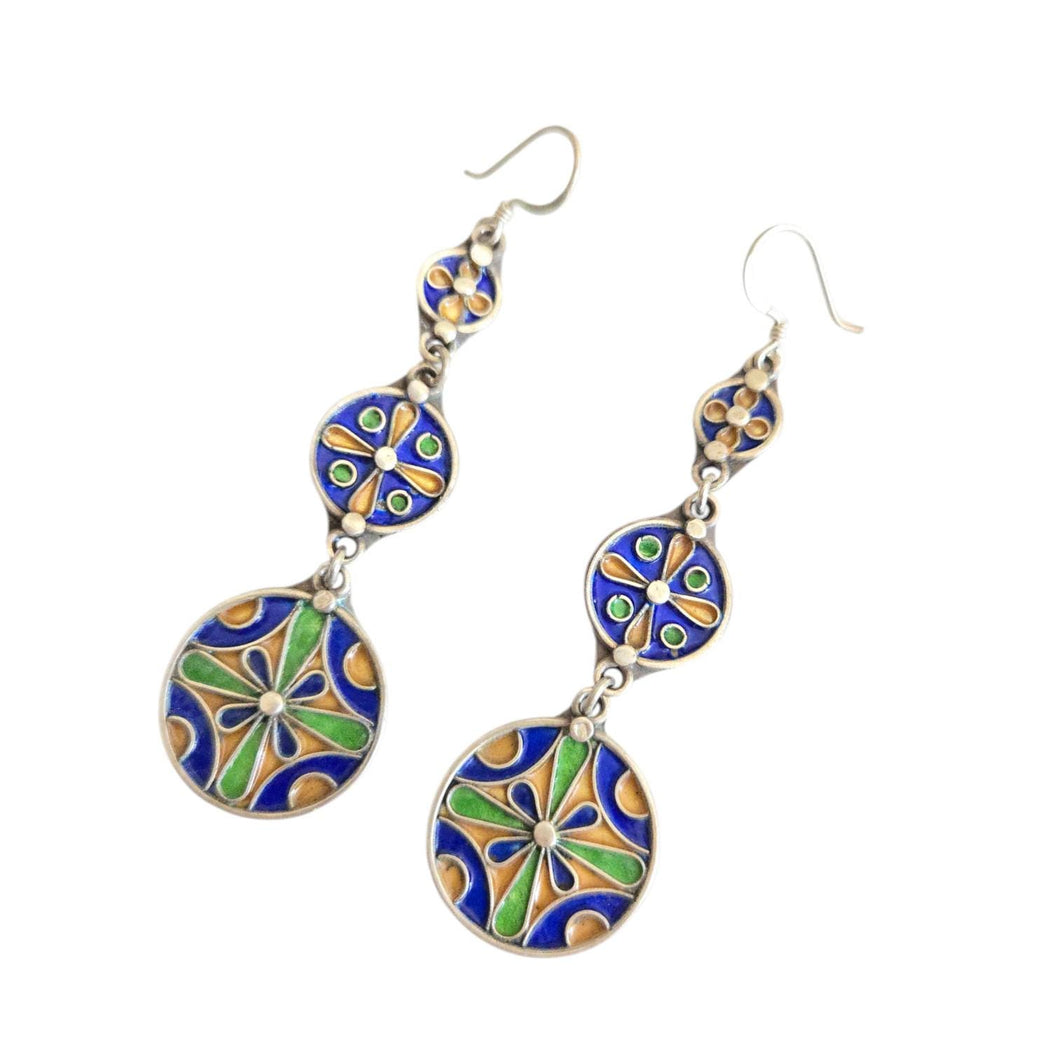 Moroccan Berber Enamel Sterling Silver Dangle Earrings