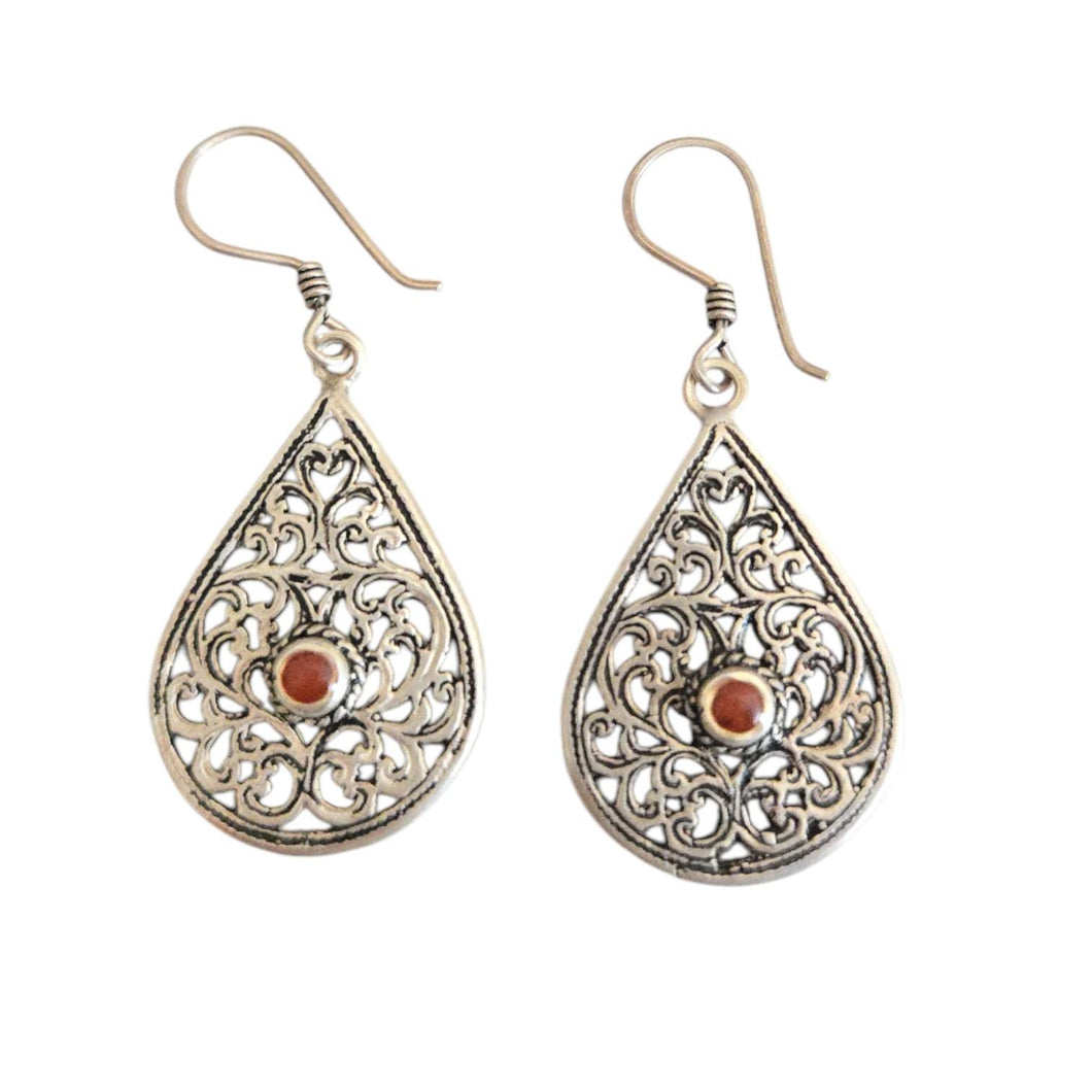 Moroccan Berber Coral Dangle Earrings: Sterling Silver, Handmade