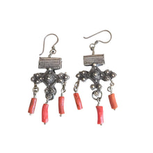 Load image into Gallery viewer, Antique Moroccan silver coral Beads Earrings Ethnic Tribal
