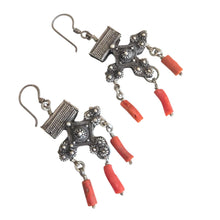 Load image into Gallery viewer, Antique Moroccan silver coral Beads Earrings Ethnic Tribal

