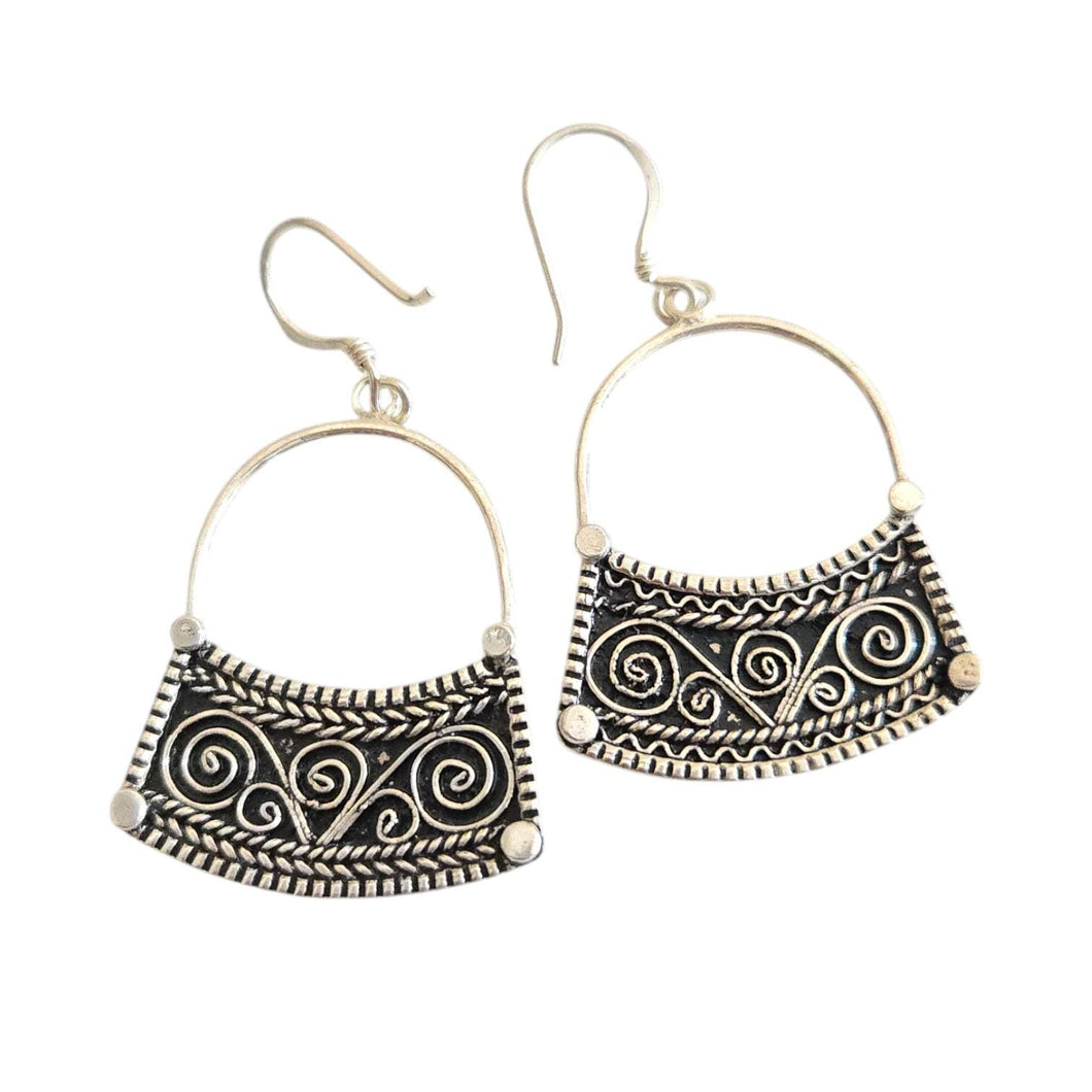 Moroccan Berber Sterling Silver Dangle Earrings: Filigree 925