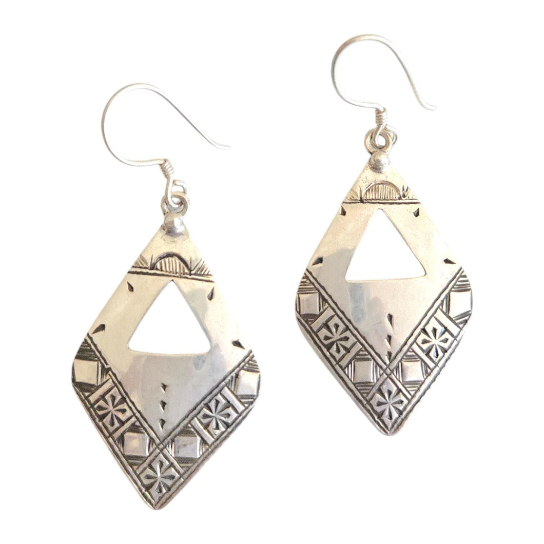 Berber Sterling Silver Dangle Earrings: Moroccan Filigree 925