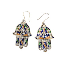 Load image into Gallery viewer, Moroccan Hamsa Enamel Earrings: Sterling Silver 925, Berber Tribal Jewelry
