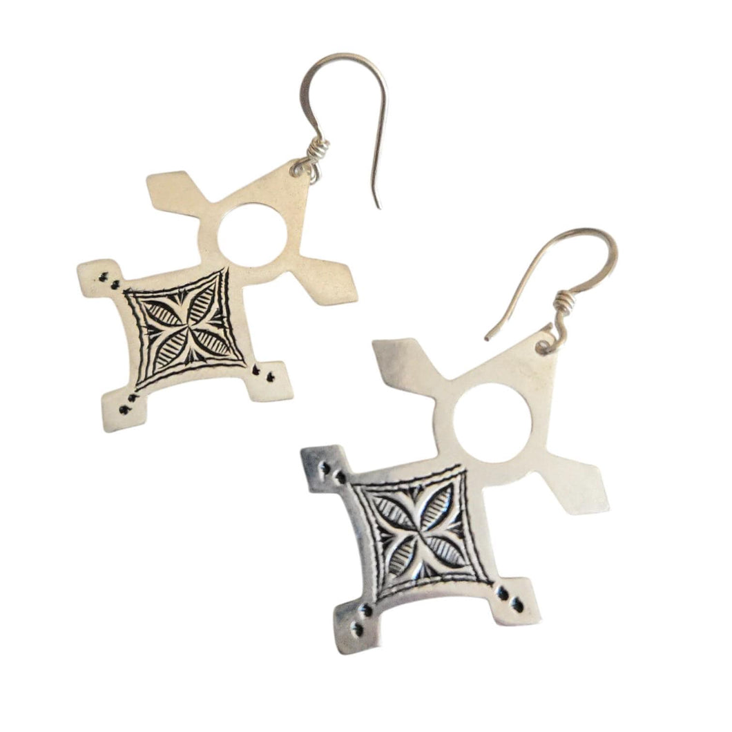 Moroccan Berber Sterling Silver Dangle Earrings: Filigree 925
