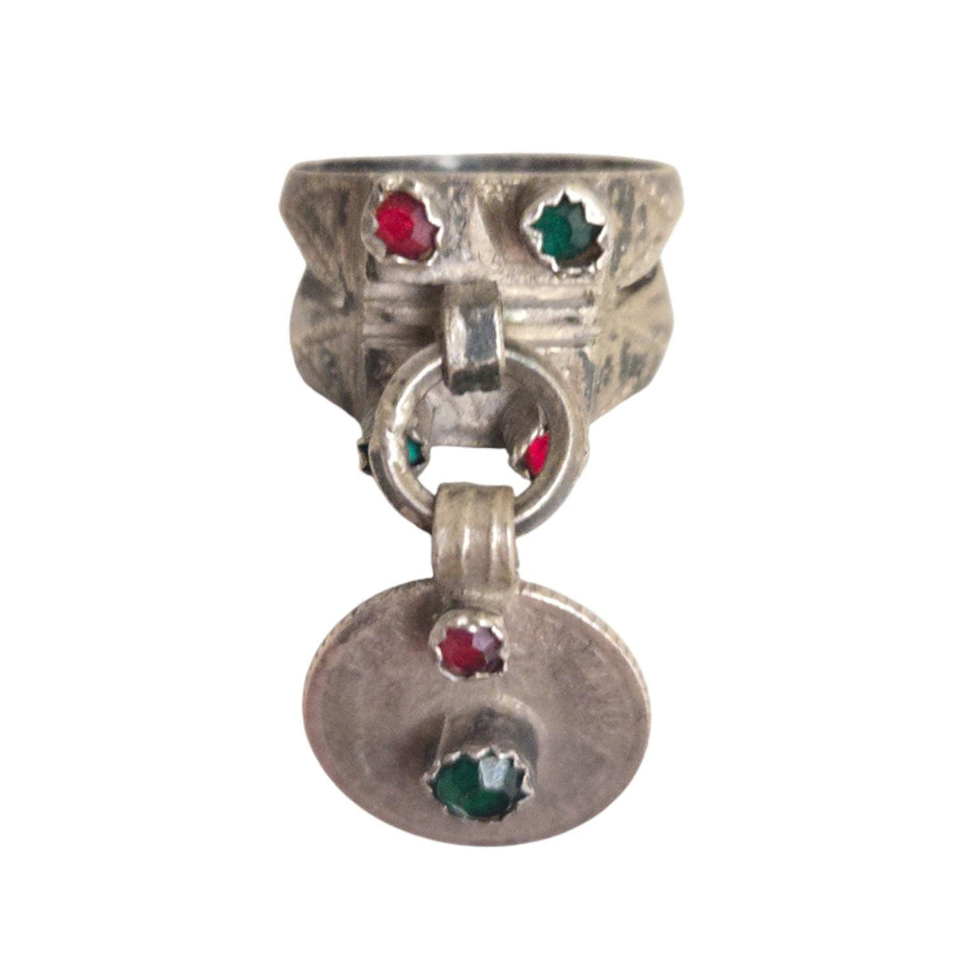 Vintage Berber Silver Coin Pendant Talisman Ring: Moroccan Tribal Jewelry, Size 7.5