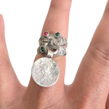 Load image into Gallery viewer, Vintage Berber Silver Coin Pendant Talisman Ring: Moroccan Tribal Jewelry, Size 7.5
