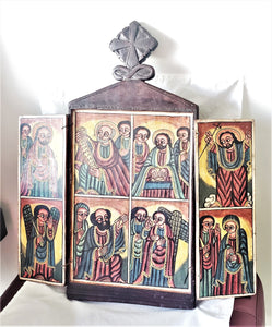 Ethiopian Coptic Christian Folding 19''Wooden Triptych Painted Altar Icon,African ,Art Décor,Home Décor, religious art