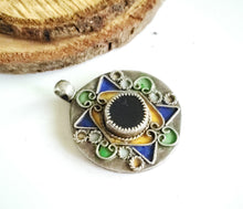 Load image into Gallery viewer, Vintage Berber enamel Coin Pendant high silver from Morocco ,1953s Silver Coin , enamel Jewelry ,Islam Jewelry, tribal jewelry
