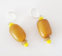 Load image into Gallery viewer, Old African Amber Ethiopian Earrings with Sterling Silver, Ethnic Tribal, Vintage Trade ,Bead Jewelry, Dangle Earrings

