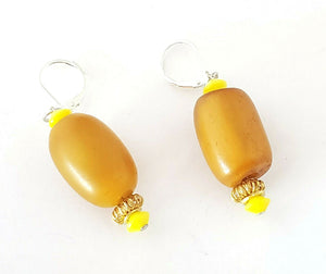 Old African Amber Ethiopian Earrings with Sterling Silver, Ethnic Tribal,