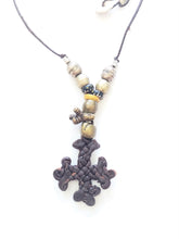 Load image into Gallery viewer, African Trade Beads Handmade Ethiopian Leather Cross Necklacelarge cross,religious cross,Ethiopian Cross,Coptic Cross,Coptic ethiopian
