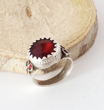 Load image into Gallery viewer, antique Yemen elevated red Stone silver ring size 8 ,Yemen tribal jewelry ,Hand Crafted ,Silver wedding Rings ,Tribal Jewelry
