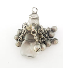 Load image into Gallery viewer, antique Rere Moroccan silver glass talisman with dangle silver beads pendant, Berber Amulet,Berber Jewelry,African Jewelry,Charm Pendant,

