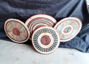 Ethiopian handwoven basket Round wall basket,African Art, Décor Baskets,Wicker Basket ,Flat Basket, Straw Basket ,Wall Boho Decor