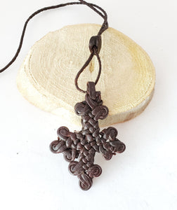 Hand Craft Ethiopian Leather Amulet Leather Cross Necklace,