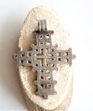 Load image into Gallery viewer, Antique Silver handmade Ethiopian Orthodox Coptic Cross pendant Amulet ,Genuine old pendant ,handmade silver,Ethiopian jewelry
