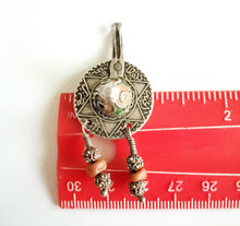 Load image into Gallery viewer, Vintage Berber enamel coral Coin Pendant high silver from Morocco ,1953s Silver Coin , enamel Jewelry ,Islam Jewelry, tribal jewelry
