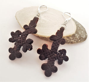 Ethiopian Leather Coptic Cross Amulet Earrings , Christian Jewelry, braided leather, Earrings cross,leather Jewelry,Cross Earrings
