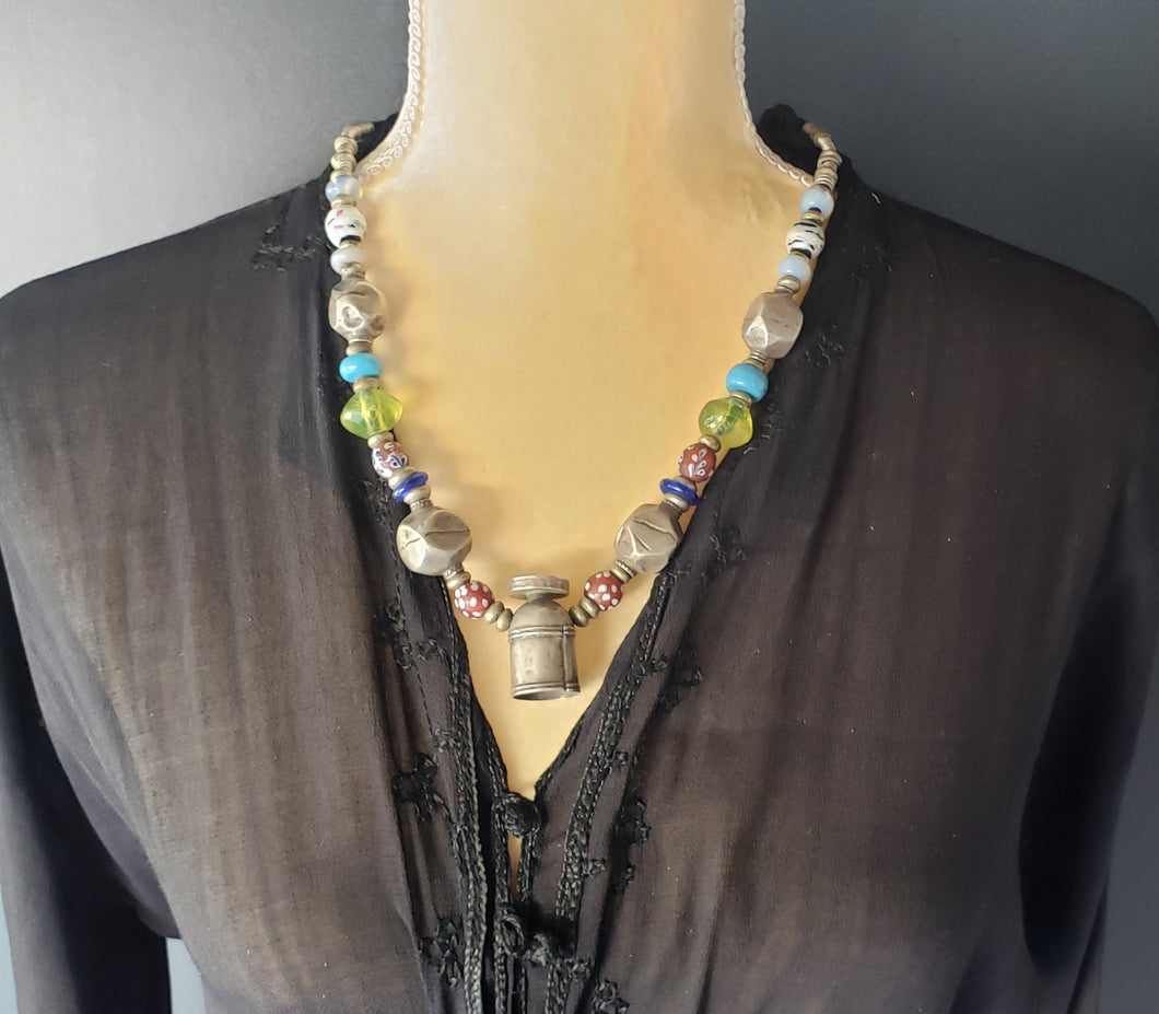 Antique rare Ethiopian Silver Beads/necklace with Venetian Trade Beads,African Necklace