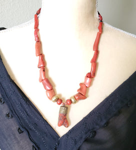 Antique Berber Natural Coral Beads Necklace 22 K Gold over Wax Beads,Branch Red Coral,Mediterranean coral,Genuine coral,Ethnic Coral jewelry