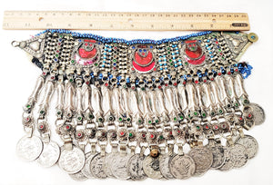 Old silver choker necklace from Pashtun tribal jewellery Ethnic Afghani kuci choker, old coins necklace, Boho tribal jewelry, gypsy style,