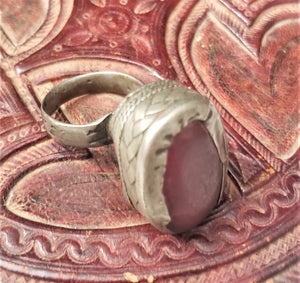 antique Tuareg elevated red Stone silver ring size 7 tribal jewelry Hand Crafted ,Silver,Ethnic Jewelry,Tribal Jewelry