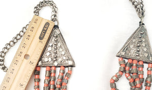 Antique Yemenite Silver Filigree Multi-strand Beads Necklace ethnic Jewelry circa 1910s